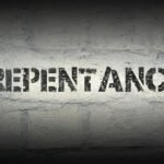 repentance word gr stencil print grunge white brick wall 86113388